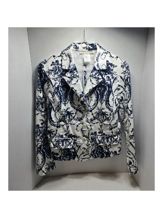Bamboo Traders Jackets & Blazers - Women's Bamboo Traders White Blue Floral Blazer L